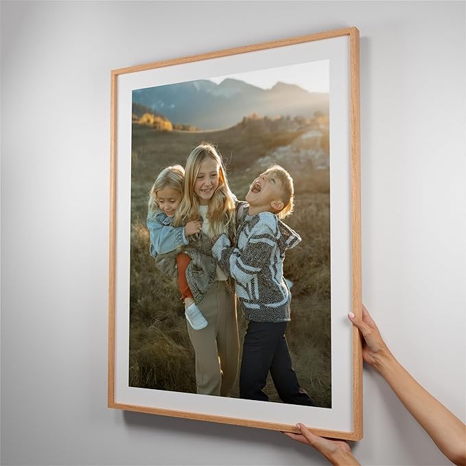 Mixtiles Official Custom Photo Tiles - Magnetic Wall Frames - Adhesive Sticker, no Nails - Personalized Printed Photos - Various Sizes and Frames - 27x36-1-Tile - Border Oak