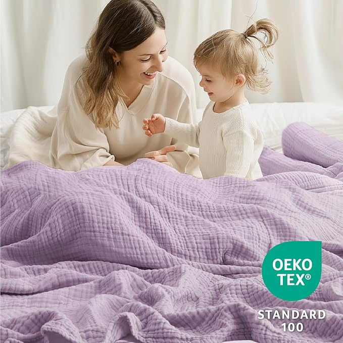 100% Cotton Muslin Blanket 40" x 40", Breathable and Lightweight Cotton Throw Blankets, Soft Cooling Summer Gauze Blanket for All Season, Lavender