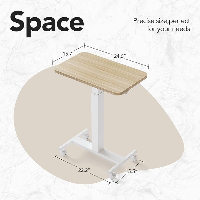 HUANUO Small Rolling Laptop Standing Desk, Height Adjustable Mobile T-Base Desk with Lockable Casters, Portable Sit-Stand Workstation for Bedside & Sofa, Light Walunt