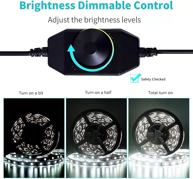 40ft Daylight White Led Strip Lights, 6000K 12V Dimmable Flexible Led Tape Light, Cuttable Led Lights Strip for Bedroom Christmas, Kitchen, Cabinet, Mirror, Not Waterproof