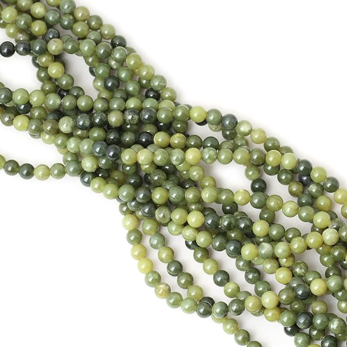 60PCS 6mm Natural Canadian Jade Gemstone Round Loose Beads Stone Beads for Jewelry Making DIY 1 Strand 15"