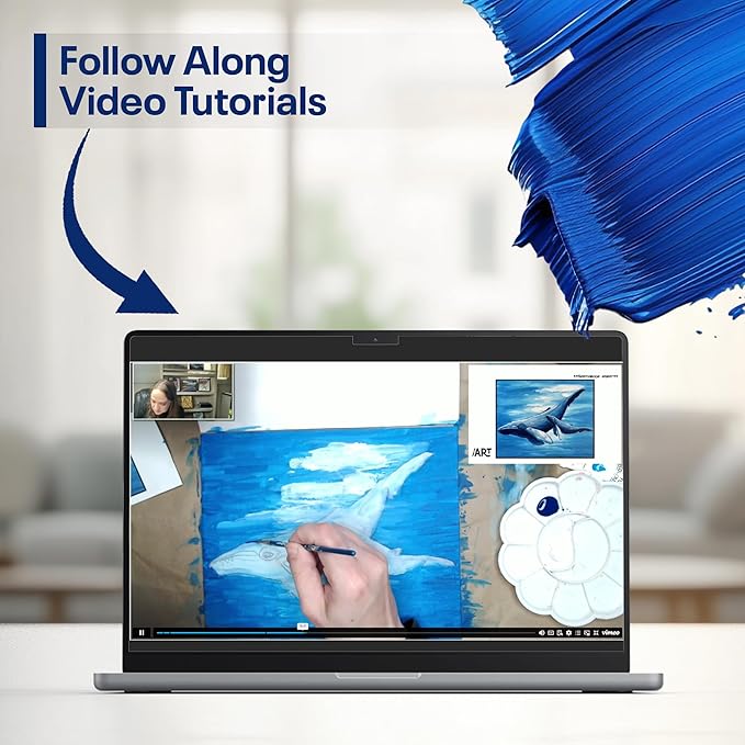 DIY Painting Class Kit for Adults with Video Tutorials: Learn to Paint Whales – How to Paint with Acrylics – Painting & Art Supplies – 9 Piece Acrylic Paint Set