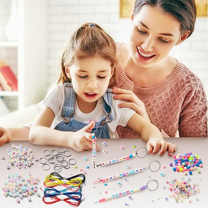 WATINC 286Pcs DIY Keychain Making Craft Kits,Beads for Jewelry Making Set Supplies with Colorful Alphabet Transparent Beads, Bag Charm Bracelets Key Ring Accessories Festival Party Favor for Women Men