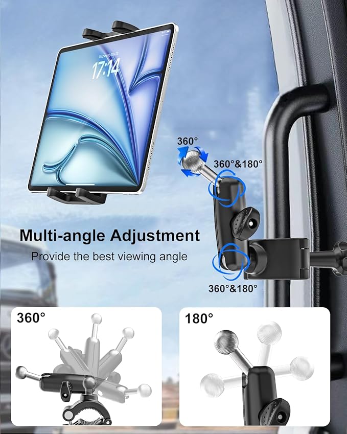 Grab Handle Tablet Holder for Truck/Car, Shockproof Metal Arm Tablet Mount Clamp for Tractor, Picku, SUV, Van, Excavator, Front Loader, Forklift, Compatible with 4-13" iPad Pro Air, iPhone