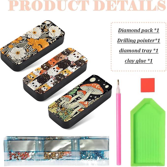 Leatrice 3pcs 5d Diamond Art Kits for Adults Small Diamond Painting Kit Gem Art Paint by Diamonds Dots Eyeglasses Case DIY for Beginner Women