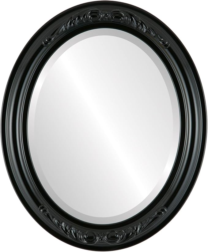 OVALCREST Oval Beveled Wall Mirror for Home Decor - Florence Style - Gloss Black - 20" x 16"