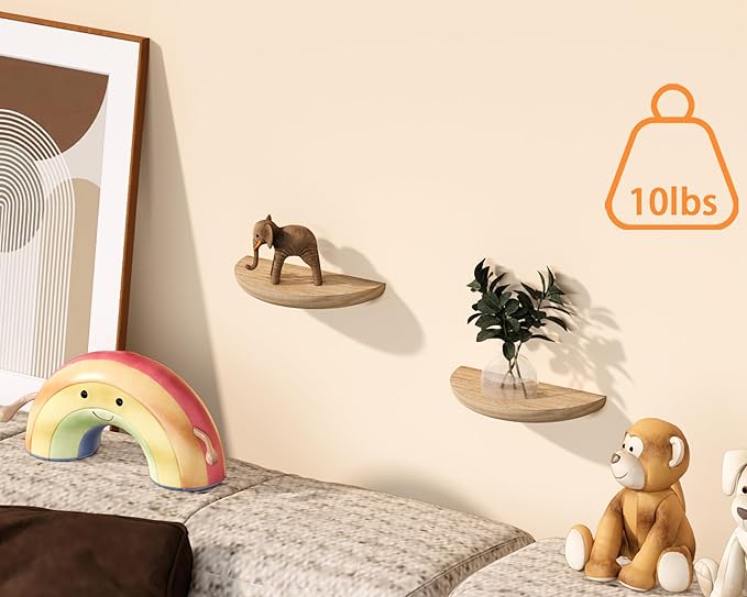 Solid Wood Half Round Floating Wall Shelves | Elegant Floating Shelves, Elevate Your Space. Perfect for Living Rooms, Bathrooms, Bedrooms, Offices, Children's Rooms