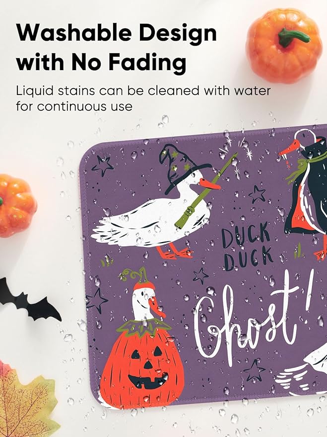 Seorsok Halloween Funny Duck Mouse Mat,Pumpkin Decor Mouse Pads for Office Laptop,Washable Square Mousepads with Extended Stitched Edges Non Slip Rubber Base 9.5"x7.8"x0.12" Inch,Purple