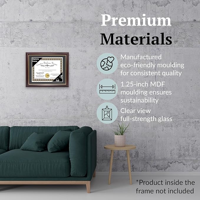 Creative Picture Frames 7x9 Mahogany Gold Rim Diploma Frame with Black Mat Glass Easel and Installed Wall Hangers | Frame Holds 8x10 Media without Mat