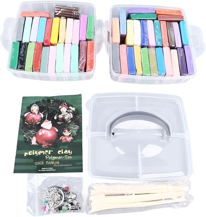 50 Colours Modelling Clay Set, Polymer Clay Starter Kit with 5 Sculpting Tools, Safe Air Dry Clay for Kids, DIY Lightweight Soft Mouldable Art Craft Material for Child