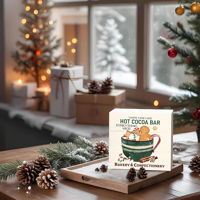 Christmas Gingerbread Decorations Wooden Box, Mini Coco Wood Sign, Hot Cocoa Bar Sign, Gingerbread Christmas Decor for Kitchen Home Table Desk, 5x5