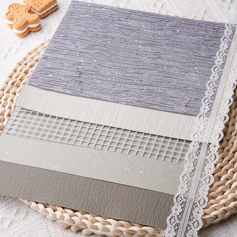 15Pcs Handmade Scrapbook Art Paper Craft Textured Paper Colorful A5 sheet Mesh Special Mix for Scrapbooking Junk Journal Journaling Supplies DIY Materials,5.8x8.2 inches (Grey) - Image 2