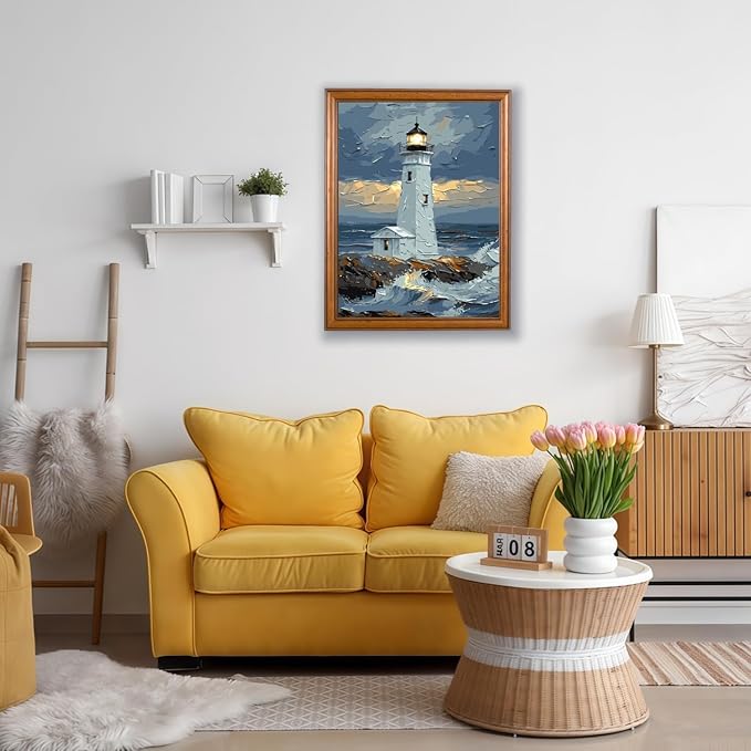 Mosaflare Paint by Numbers for Adults Beginner, Lighthouse Adult Paint by Number Kits on Canvas, DIY Acrylic Oil Easy Painting by Numbers for Home Wall Decor 12X16 inch (Without Frame)