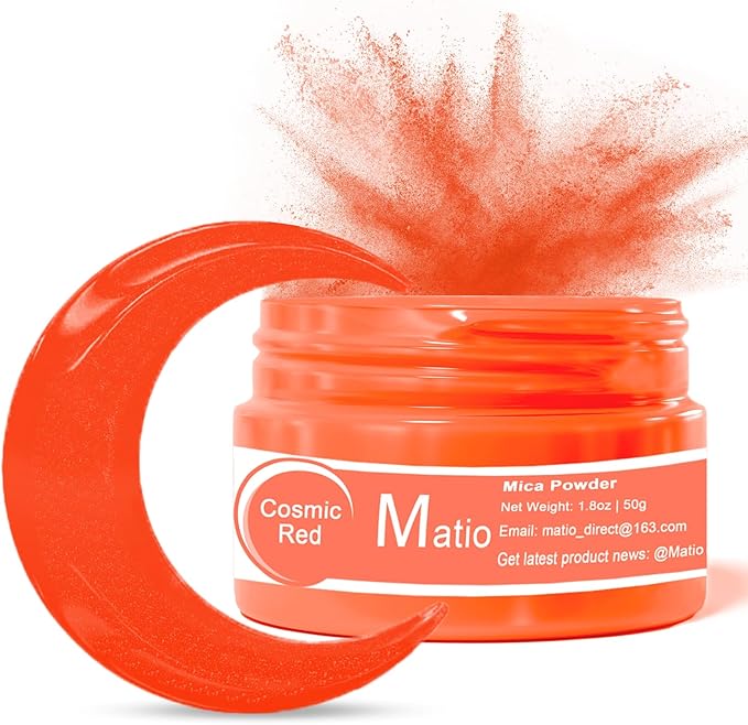 Matio Neon Pigment Powder, 1.8oz/ 50g Cosmic Red Highly Fluorescent Nail Powder Iridescent Mica Powder for Epoxy Resin, Soap Making, Candle Dye, Bath Bomb, Nails, Tumblers, Slime, Painting, DIY Crafts
