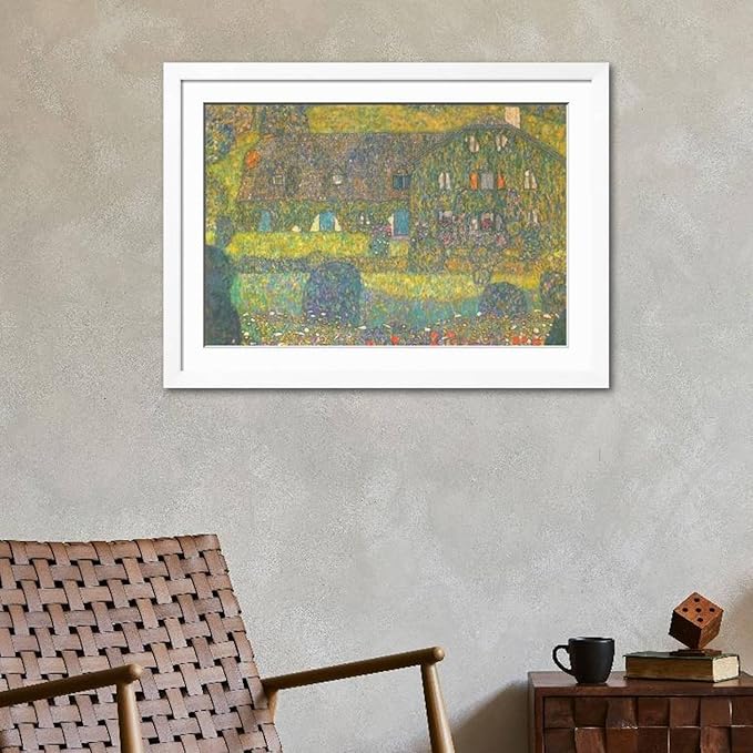 ART.COM Wall Art Print House in Attersee on White Frame by Gustav Klimt, 44" x 32"