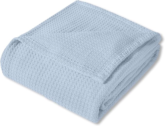 100% Fine Cotton Blanket Luxurious Weave Stylish Design Soft and Comfortable All Season Warmth, King, Pearl Blue (Pack of 6)