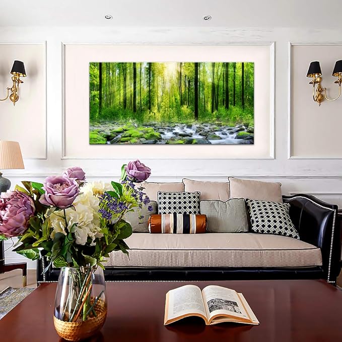Tucai Decor Canvas Art Decor Morning Sunrise Green Trees Landscape Sunshine Over Forest Photograph Printed on Canvas for Home Wall Decoration Wall Art for living Room Print Artwork Natural Picture