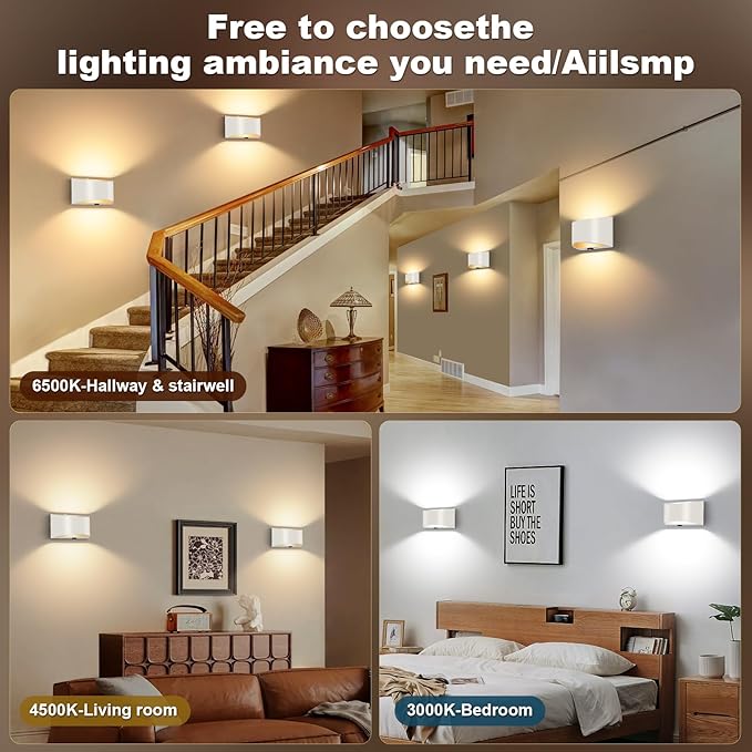 Battery Operated Wall Sconces Set of 2, White Rechargeable Wireless Remote & Touch Control Battery Wall Lights, 3 Color Temperatures, Timer Cordless Dimmable Light for Bedroom, Living Room, Hallway