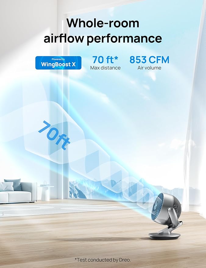 Dreo Smart Fan for Bedroom,120° Vertical and 90° Oscillating Fan with Remote/Voice, 13 Inch Height Quiet Air Circulator for Whole Room, 70 ft, 4 Speeds, 5 Modes, 12H Timer, Desk Fans for Home, Office