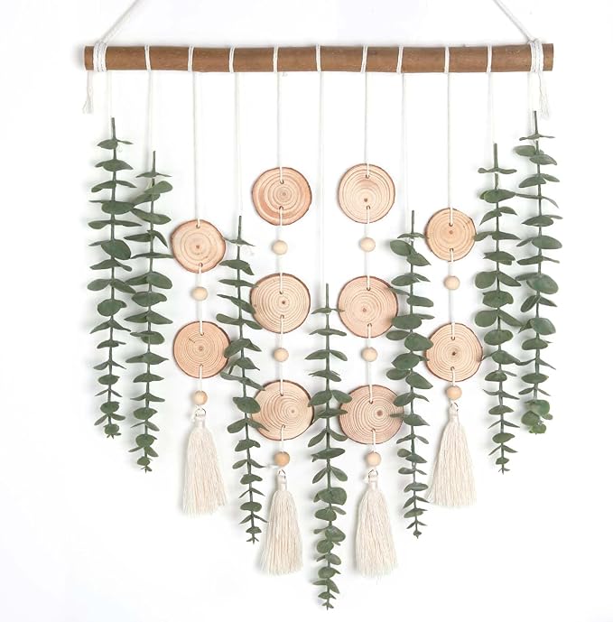 Artificial Eucalyptus Plant Wall Decor Fake Greenery Leaves Stems Wall Hanging Faux Plants on 16.5 inch Wood Stick Boho Rustic Farmhouse Decor for Bathroom Bedroom Dining Room Indoor Home