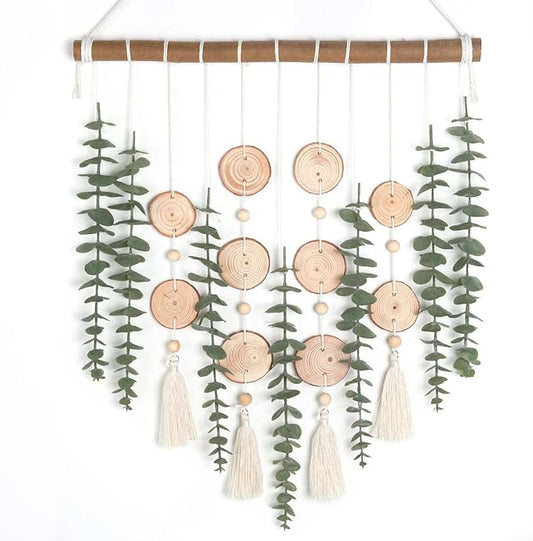 Artificial Eucalyptus Plant Wall Decor Fake Greenery Leaves Stems Wall Hanging Faux Plants on 16.5 inch Wood Stick Boho Rustic Farmhouse Decor for Bathroom Bedroom Dining Room Indoor Home