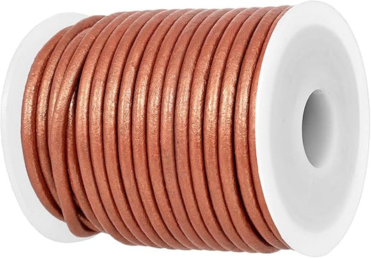 GENIQUE Real/Genuine Round Leather String Cord for Necklace, Bracelets, Jewellery, Braiding (3mm, Copper)