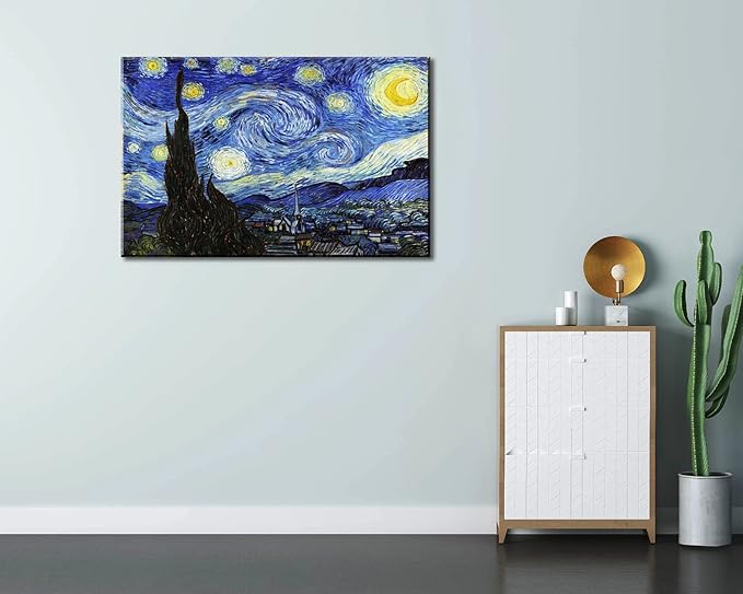 Starry Night, Vincent Van Gogh Canvas Wall art, Classic Paintings Framed Pictures Poster, Abstract Artwork Prints for Home Decor 16"x24"