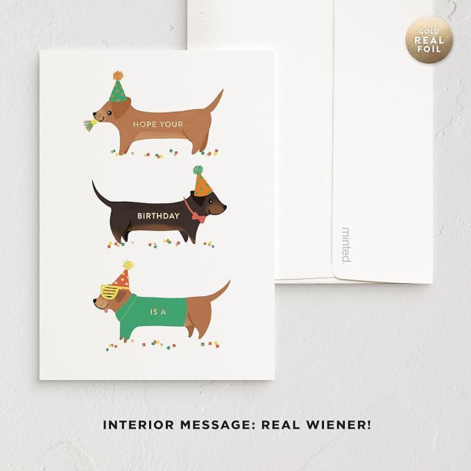 Minted Birthday Greeting Cards Pack, Set of 5, Birthday Cards Variety Pack, Stylish & Curated Folded Happy Birthday Cards with Envelopes, Blank & Messages Inside, Designed by Independent Artists