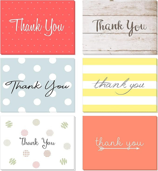Oaklyn 48 Pack Thank You Cards with Envelopes 4"x 5.25" for Weddings, Baby Shower, Birthday Parties, Business, and Graduation Thank You Cards Blank - Assorted