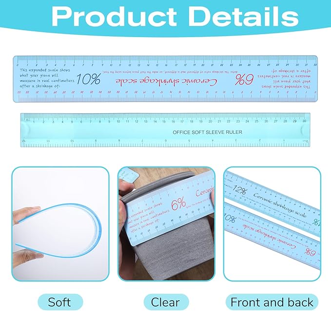 2 Pcs Ceramic Shrinkage Scale Ruler, Ceramic Measuring Ruler Clay Sculpture Ceramics Measuring Rulers Pottery Tool Rulers Flexible Straight for Carving Shaping Clay Sculpture Modeling