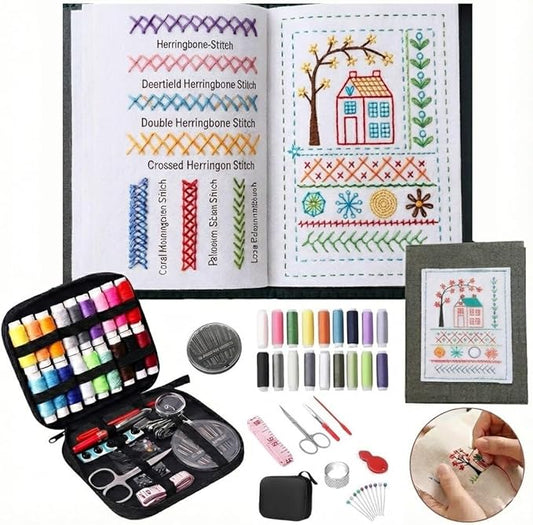 2026 New Embroidery Stitch Book Kit,Complete Sewing Tools & Tutorials for Beginners, Portable DIY Kit with Floral Motifs, Ideal Gift for Craft Lovers & DIY Enthusiasts (2PCS)