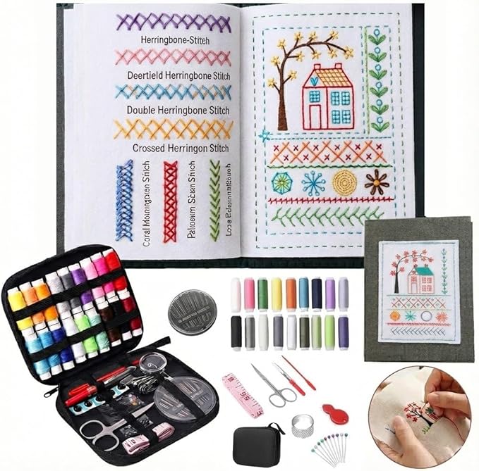 2026 New Embroidery Stitch Book Kit,Complete Sewing Tools & Tutorials for Beginners, Portable DIY Kit with Floral Motifs, Ideal Gift for Craft Lovers & DIY Enthusiasts (1PCS)