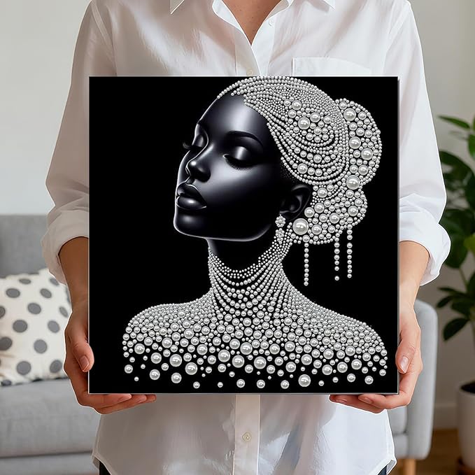 DIY Pearl Painting Kit with Wooden Frame, 3D Plastic Pearl Gemstone Ocean Art Craft for Adults Beginners, Diamond Art Kits for Adults, Home Wall Decor Ready Gift for Women(Woman)(30 * 30cm)