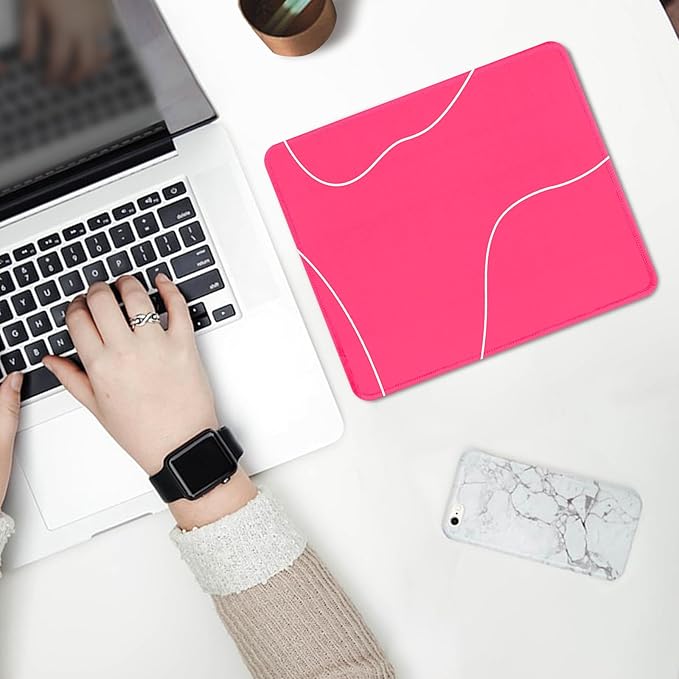Seorsok Square Aesthetic Cute Line Mouse Pad,Office Home Personalized Mouse Mat Design,Waterproof Mousepad,Non-Slip Rubber Base Computer Mouse Pads for Wireless Mouse,Hot Pink