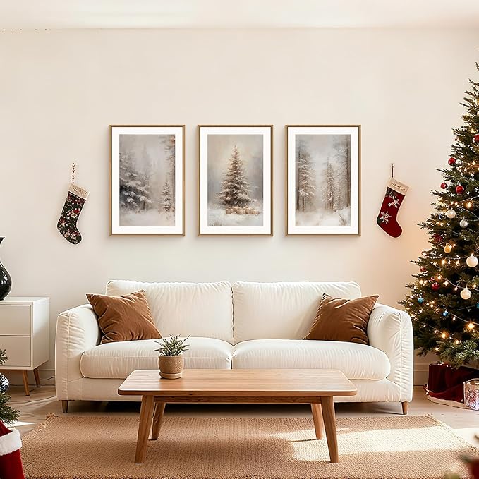 Winter Snowy Forest Landscape Framed Canvas Wall Art Set,Modern Woodland Frosty Scenery Wall Decor,Nature Snow Covered Pine Tree Botanical Artwork for Living Room, Bedroom,Farmhouse- 24"x36"x3