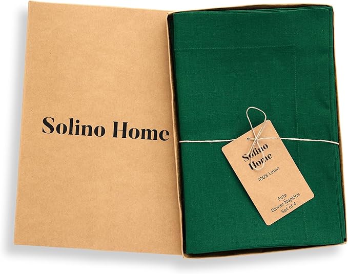 Solino Home Linen Napkins Set of 4-100% Pure Linen Christmas Green Dinner Napkins Cloth 20 x 20 Inch for St Patricks Day - Fete, Handcrafted and Machine Washable