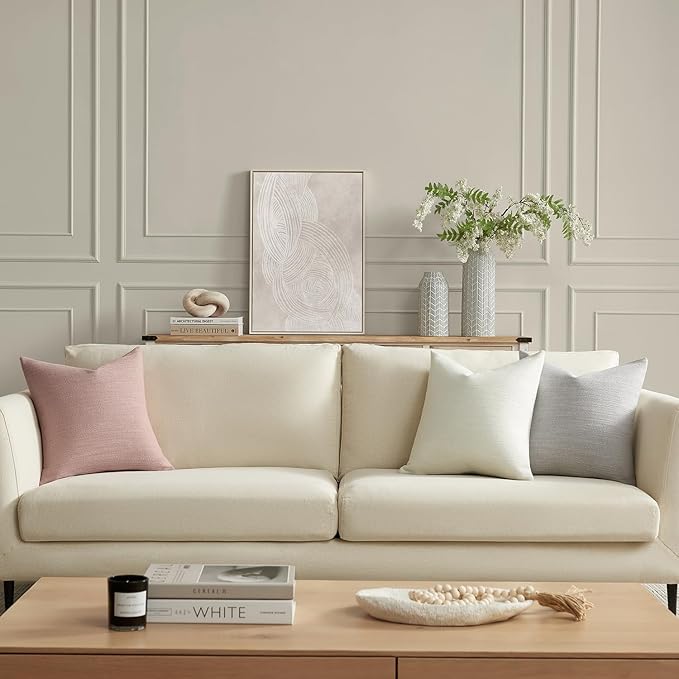 Meekio Set of 2 Linen Look Ivory Pillow Covers 18x18, Decorative Throw Pillow Covers for Couch, Sofa, Bed & Living Room Decor