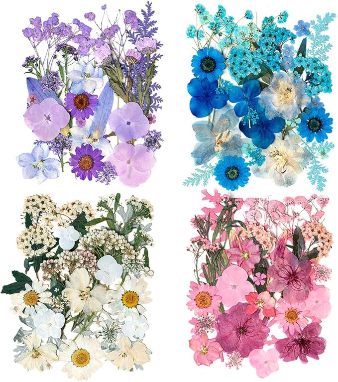 Cold Tone Dried Pressed Flowers for Resin, Real Pressed Flowers Dry Leaves Bulk Natural Herbs Kit for Scrapbooking DIY Art Crafts, Epoxy Jewelry, Candle, Soap Making, Nails Decor