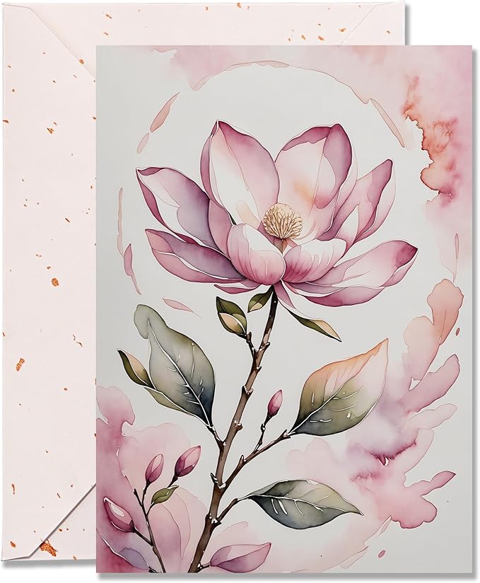 Blank Inside Card with Envelope for All Occasion, 5x7 Inch Watercolor Magnolia Blank Greeting Card – Birthday, Thank You, Sympathy - Single Card