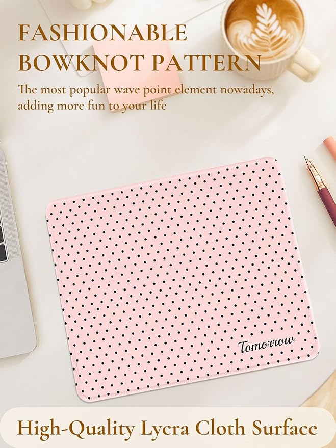 Cute Fashion Polka Dot Mouse Pad, Waterproof Aesthetics Dots Mouse Mat Design,Non-Slip Rubber Base Computer Simple Funny Mousepad,Wave Point Small Mouse Pad Desk Accessories,Light Pink