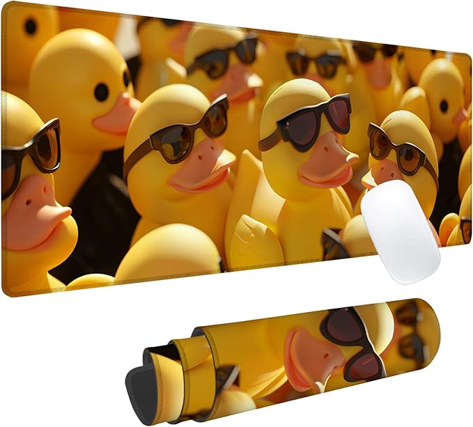 Cool Rubber Duck Gaming Mouse Pad, Office Desk Mat, Anti-Slip Rubber Base Cool Aesthetic Mouse Pads for Computer Laptop Keyboard School Home Desktop Gamer Home Accessories Decor 31.5" x 11.8"