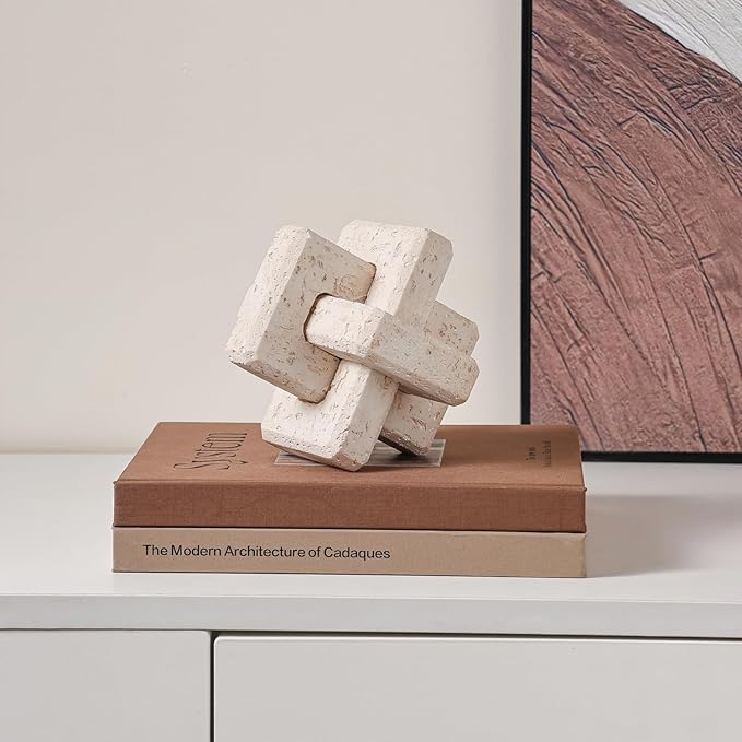 Dneuoir 3-Link Knot Resin Travertine Decor, Coffee Table Decor, Book Shelf Entry Table Decoration, Boho Decorative Objects, Aesthetic Accents for Modern Rustic Office Living Room Home Décor