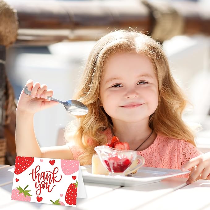 Whaline 50 Pcs Strawberry Thank You Cards Greeting Cards with Envelopes Stickers Pink Fruit Blank Note Cards for Baby Shower Birthday Party Invitation Supplies, 4 x 6 Inch