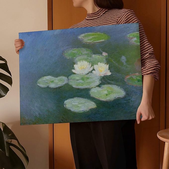 CFIOZYOS 40+ Monet Famous Print Posters Water Lilies, Evening Effect by Claude Monet Impressionism Canvas Poster Wall Art Print Bedroom Decor Office Room Kitchen Decor Gift Frame 20×30inch(50×75cm)