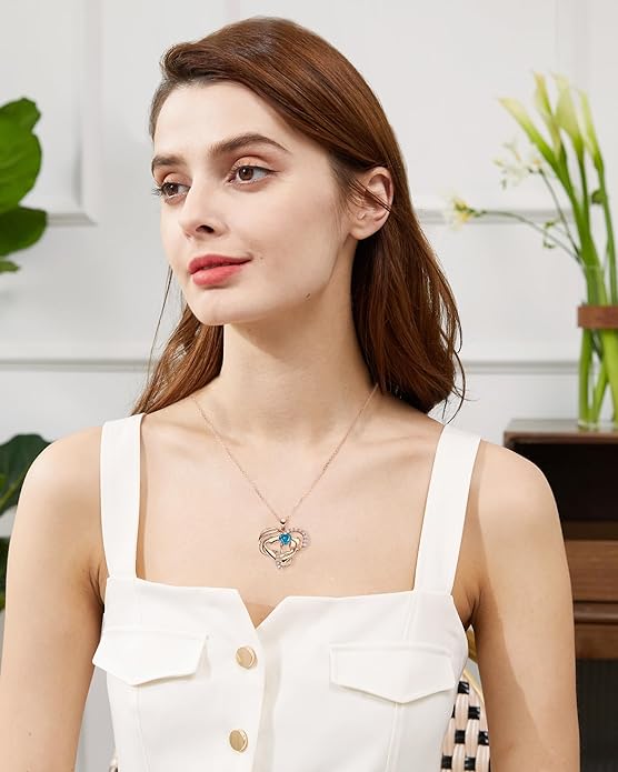 Mothers Day Gifts for Mom - Rose Heart Necklaces for Women, 925 Sterling Silver Birthstone Jewelry to My Wife Necklace, Birthday Gifts for Mother Grandma Girlfriend Her
