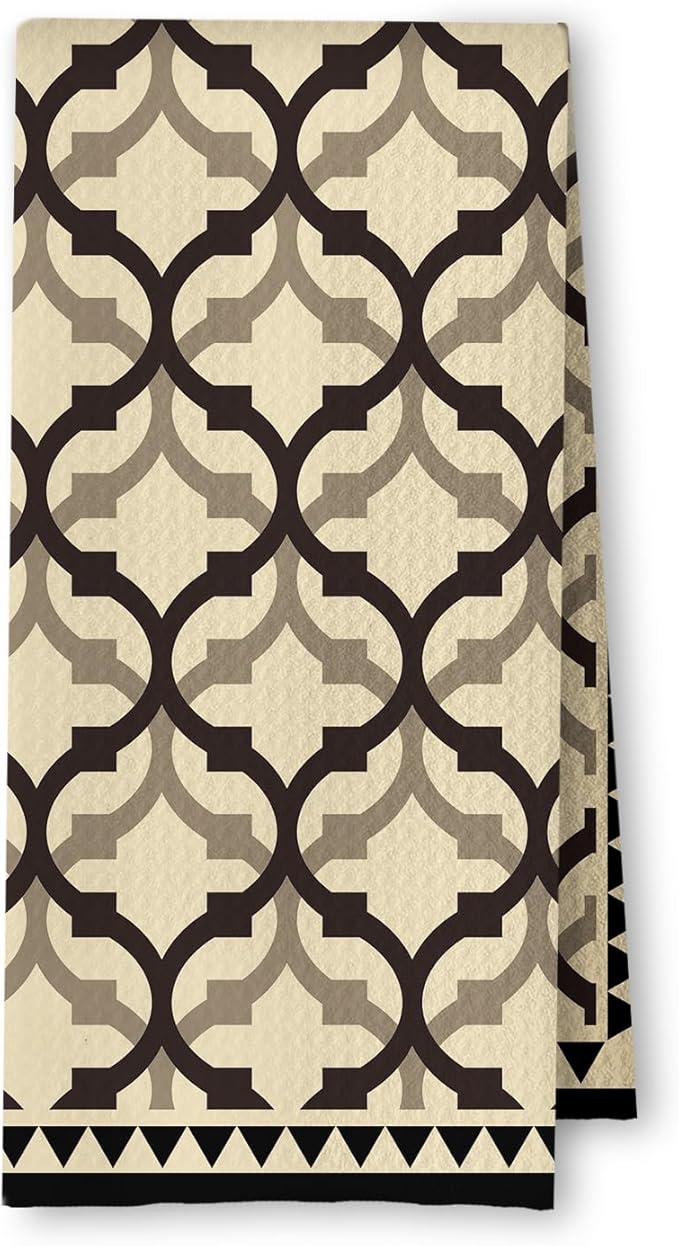 Beige and Brown Moroccan Kitchen Towels, Boho Abstract Dish Tea Towels for Kitchen Decor, Retro Mid Century Modern Hand Towel for Bathroom Decor, 16x24 Inches