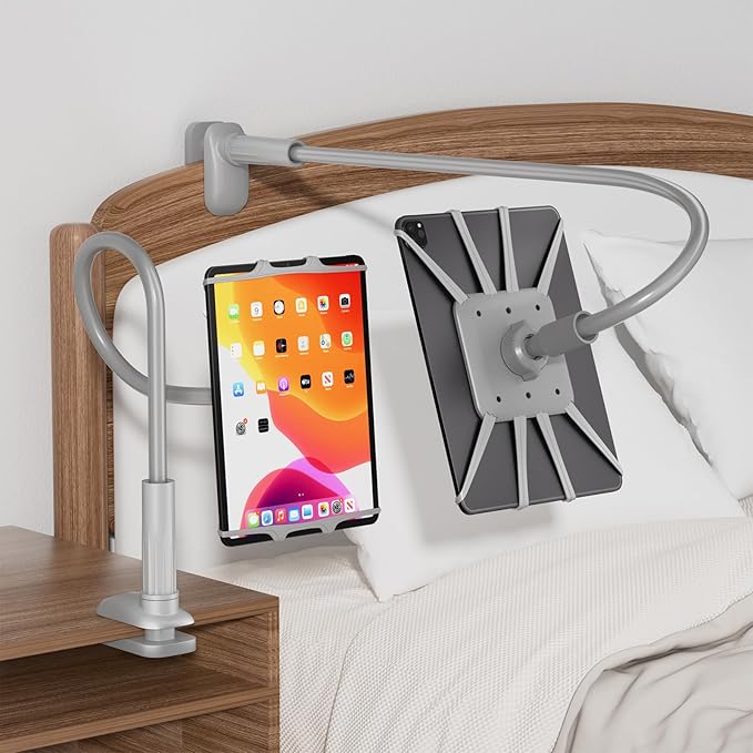 Gooseneck Tablet Holder for Bed, Adjustable Flexible Ipad Holder Stand, Kindle Stand for Reading in Bed, Compatible with Fire HD, Ipad, Galaxy Tabs, Kindle, Switch, Tablet or Other 7"-12.9" Devices