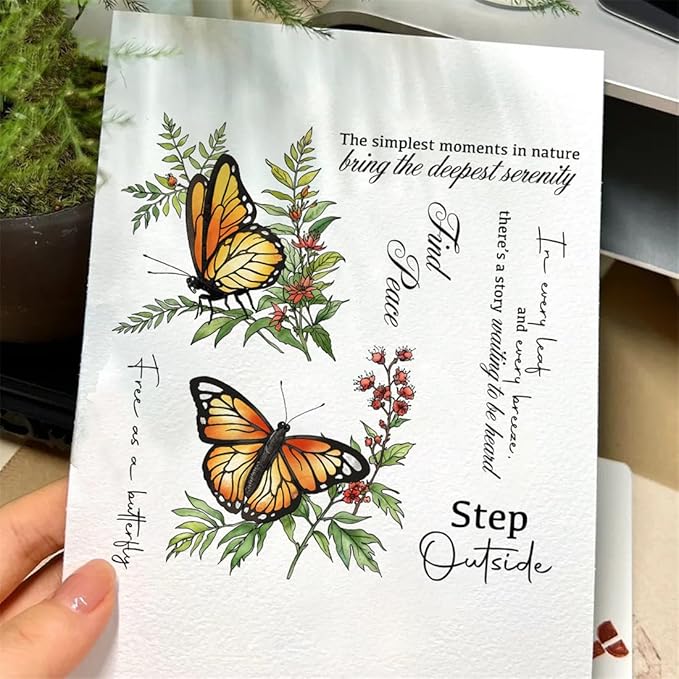 Butterfly Flower Grass Stamps and Cutting Dies for Card Making DIY Transparent Silicone Clear Stamp and Metal Die Cuts Sets for Scrapbooking Paper Greeting Cards Decor Seals Craft Supplies