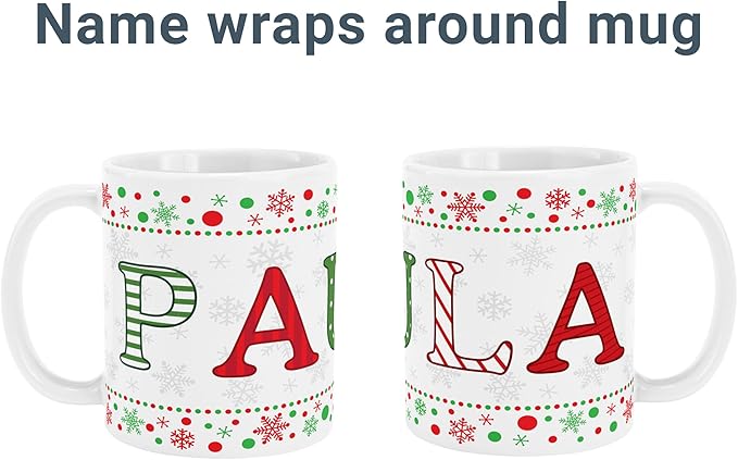 Let's Make Memories Personalized Mug - Festive Ceramic Coffee Mug for Christmas - Stocking Stuffer For Family, Friends, Neighbors - Microwave and Dishwasher Safe - Festive Name - Light - 11 oz.