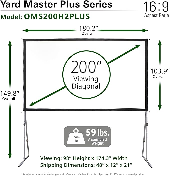 Elite Screens Yard Master Plus, 200-INCH 16:9 Height Setting Adjustable Portable Projector Screen, 4K HD Outdoor Indoor Movie Theater Front Projection, US Based Company 2-YEAR WARRANTY, OMS200H2PLUS